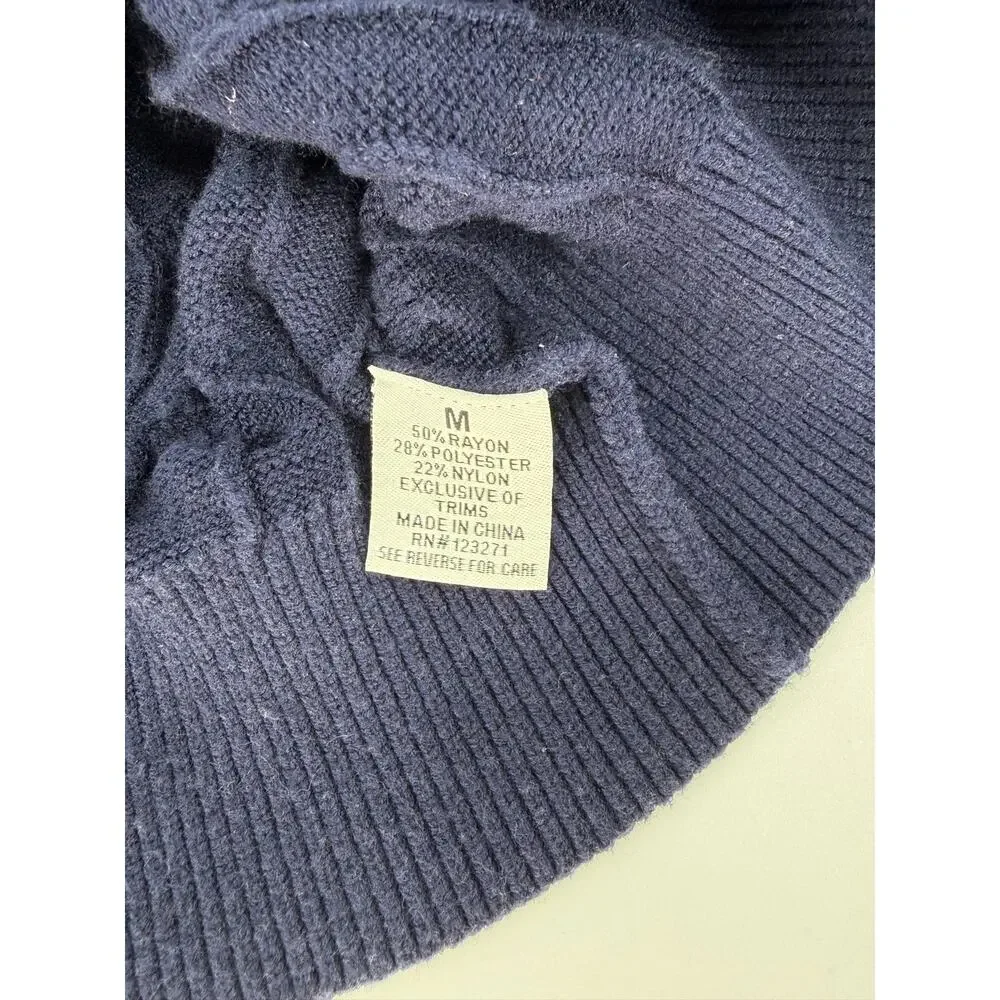 Faded Rose NYC Cable Knit Sweater Women's Medium Navy Blue Crewneck Long Sleeve